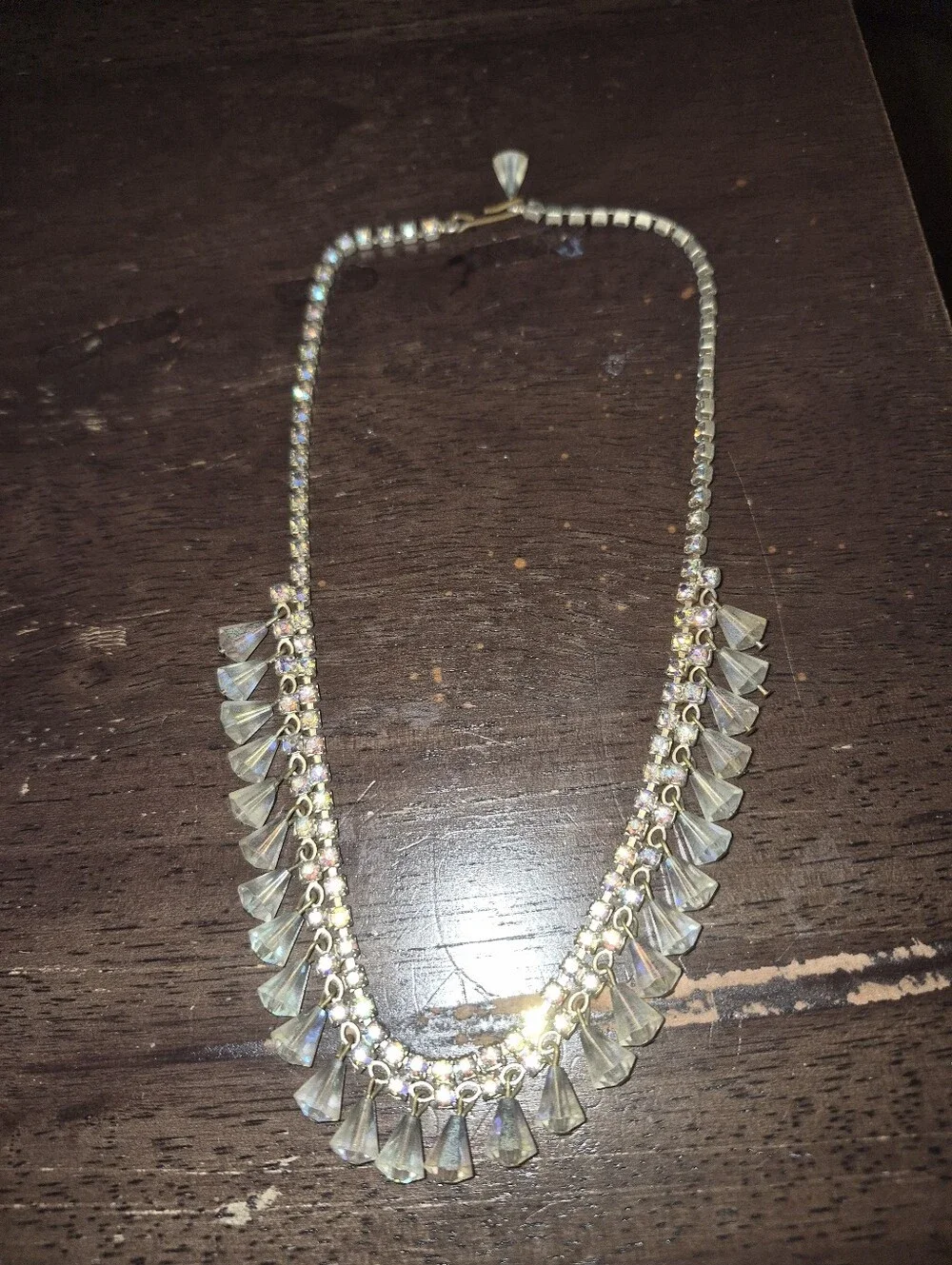 Crystal Fringe & Rhinestone Statement Necklace - Iridescent